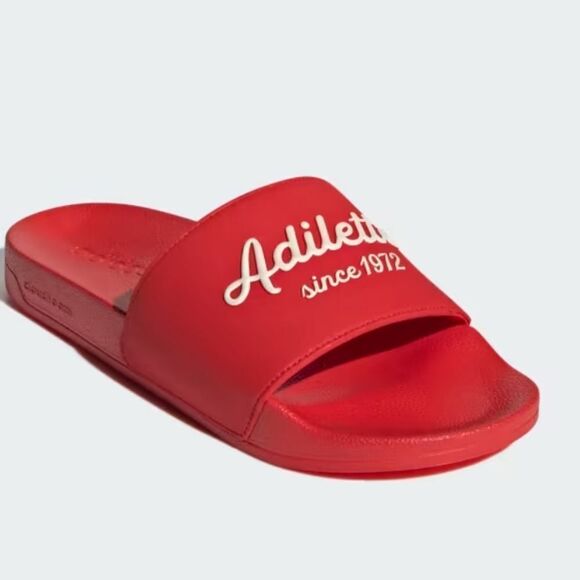 Adidas Men's Red ADILETTE SHOWER SLIDES Slip on Sandals size 12 - Picture 1 of 13